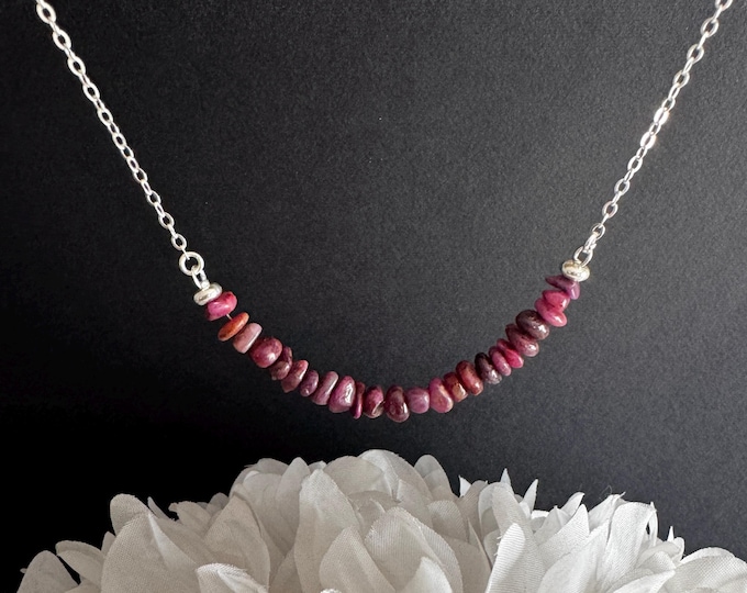 Raw Ruby Necklace in Sterling Silver – Crystal Jewelry - Birthstone Necklace