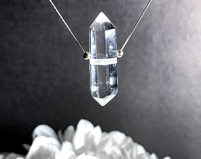Quartz Crystal Point Pendant Necklace Double Terminated