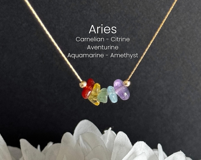 Aries Necklace Raw Stone Astrology Zodiac Sign Astrology Choker Crystal Jewelry