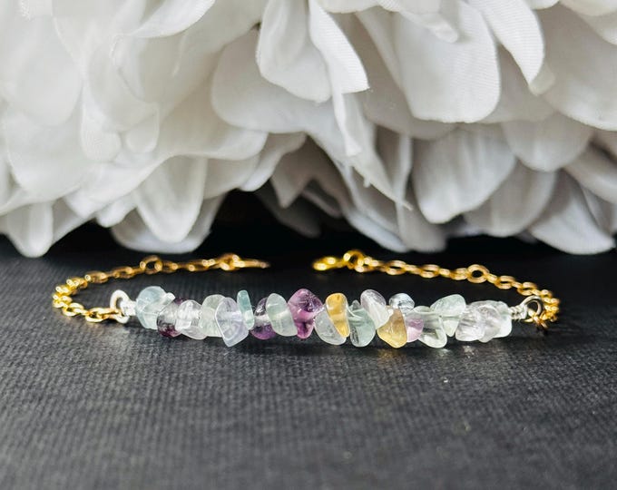 Fluorite Bracelet Raw Crystal Anklet Rainbow Fluorite Ankle Bracelet