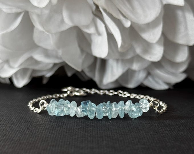 Raw Aquamarine Calming Anxiety Bracelet Pisces March Birthstone Courage Crystal