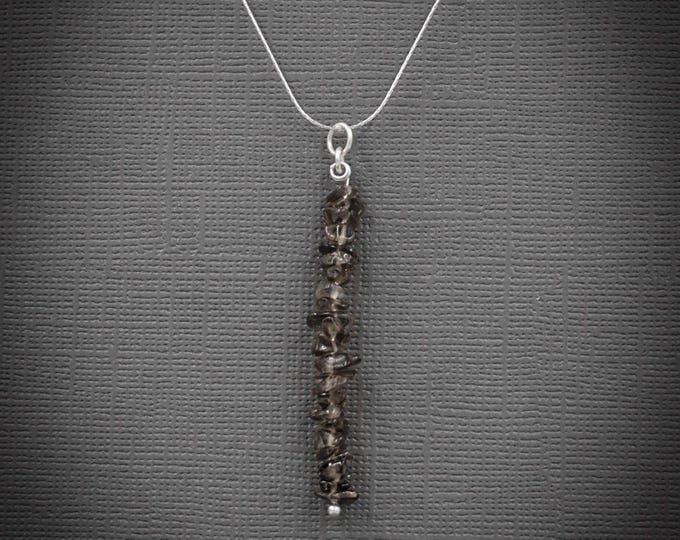 Raw Smoky Quartz Pendant, Smokey Quartz Anxiety Jewelry EMpath Protection, Beaded Bar Necklace