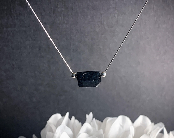 Black Tourmaline Necklace Raw Crystal Nugget Raw Tourmaline Silver Chain Choker Gemstone Necklace Gift for Her