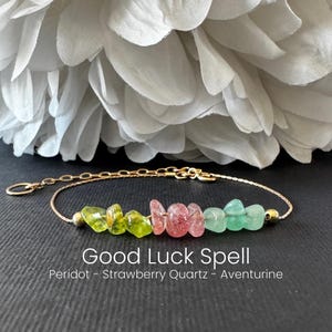 Good Luck Spell Bracelet or Anklet, Raw Crystal Intention Jewelry for Good Fortune image 1