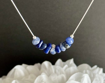 Sodalite Necklace Anxiety Relief Anxiety Necklace Crystal Necklace Blue Necklace Throat Chakra Choker Necklace Healing Crystals