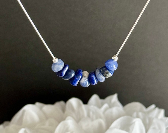 Sodalite Necklace Healing Raw Crystals Minimalist Throat Chakra