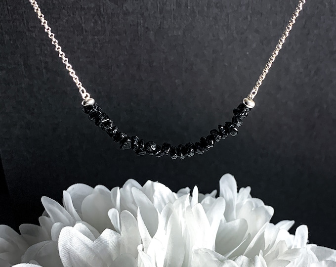 Black Tourmaline Choker Necklace Silver Chain Raw Tourmaline Crystal Jewelry Grounding Gifts for Mom Gift for Mom