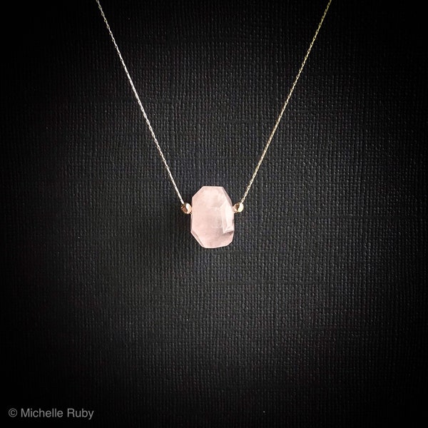 Rose Quartz Necklace, Fertility Crystal Nugget Necklace