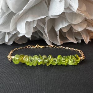 Raw Peridot Bracelet, Silver Crystal Bracelet, Gold Filled Anklet