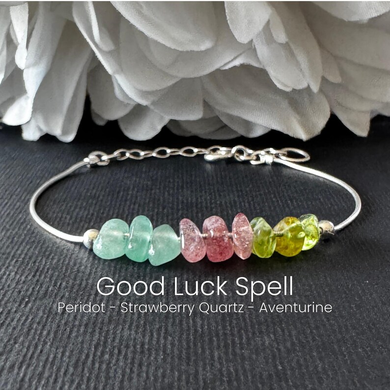 Good Luck Spell Bracelet or Anklet, Raw Crystal Intention Jewelry for Good Fortune image 2