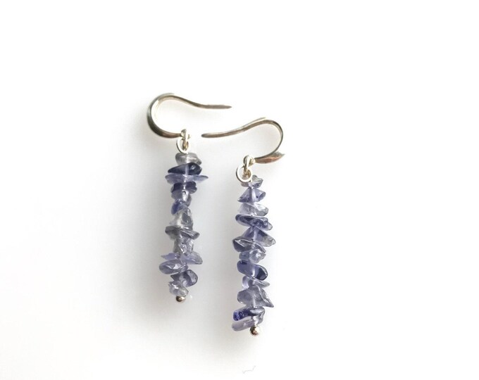 Iolite raw crystal earrings, Iolite earrings, detox stress relief
