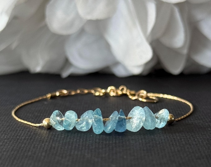 Aquamarine Bracelet Raw Crystal Ankle Bracelet Birthstone March Anklet