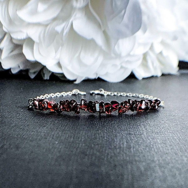 Garnet Bracelet Raw Crystal Jewelry Birthstone Ankle Bracelet