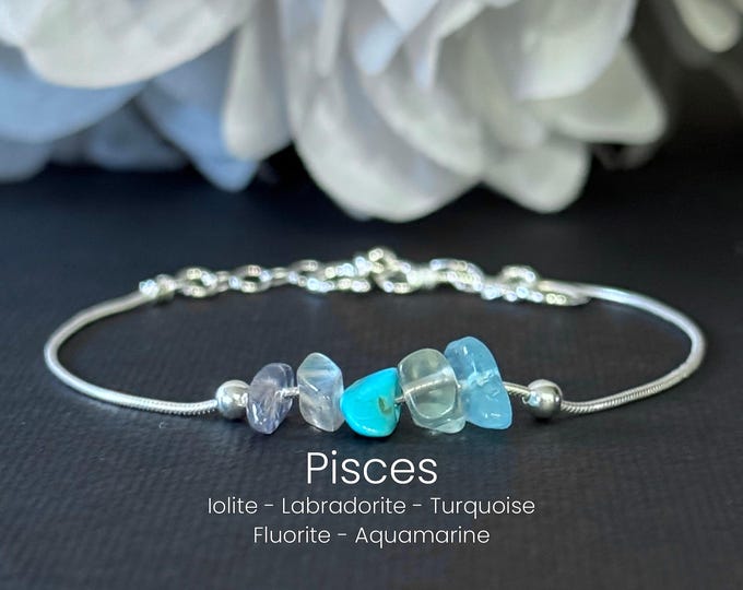 Pisces Bracelet Raw Crystals Astrology Ankle Bracelet