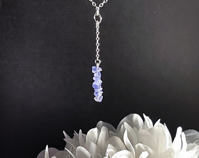 Dainty Tanzanite Y necklace, Can be made up to Plus size jewelry, Grounding negative protection Minimalist Tanzanite jewelry