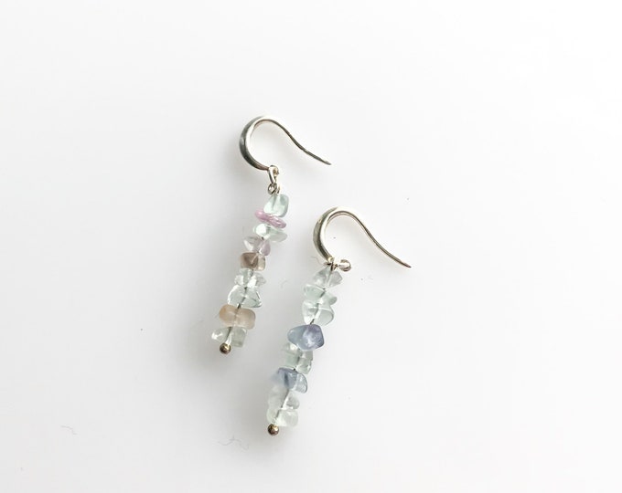 Rainbow Fluorite raw crystal earrings, empath jewelry, spiritual stones, mindfulness jewelry