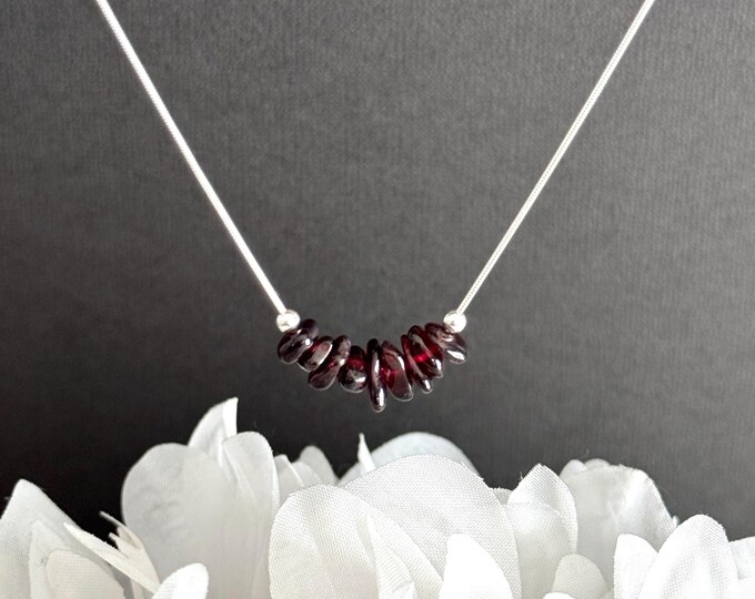 Raw Garnet Minimalist Necklace, Delicate January Birthday Gift for Her,