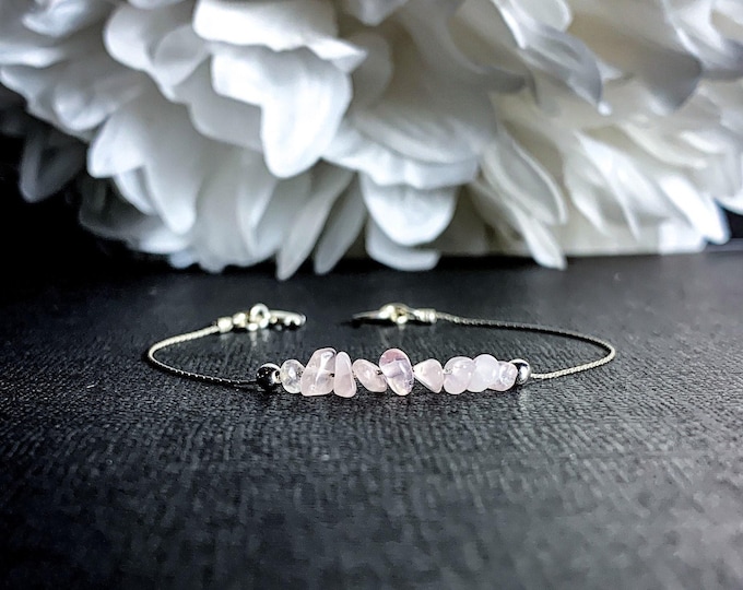 Rough Rose Quartz Bracelet, Dainty Rose Quartz Anklet, Genuine Rose Quartz Protection jewelry, pink crystal gemstone ankle bracelet AAA++