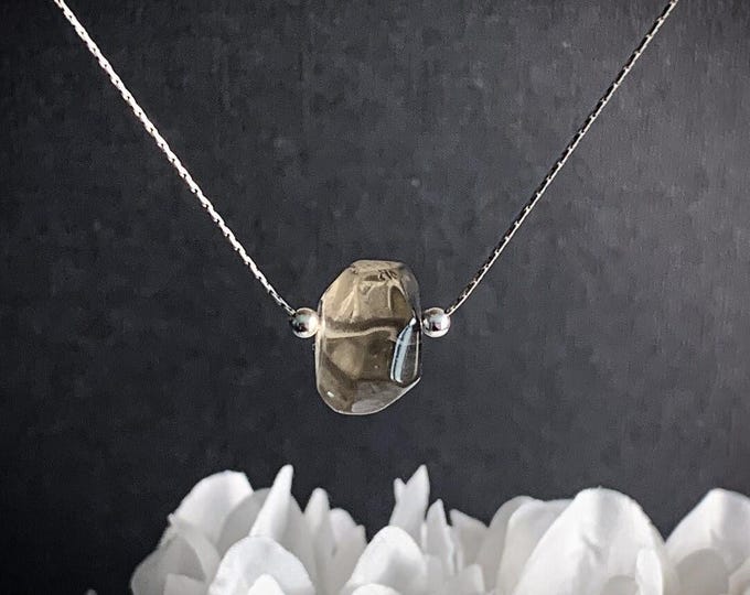 Smoky Quartz Pendant Smokey Quartz Necklace Gemstone Necklace Calming Protection Necklace, Silver Chain Crystal Stone Necklace
