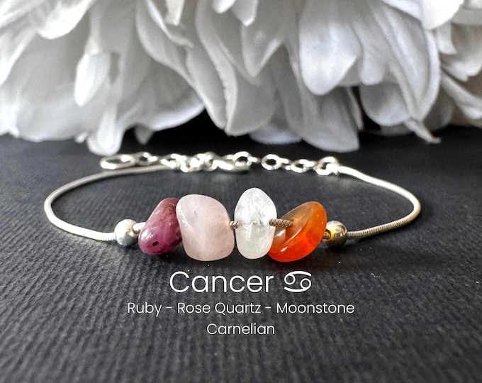 Cancer Zodiac Bracelet - Astrology Raw Crystals Anklet Gift