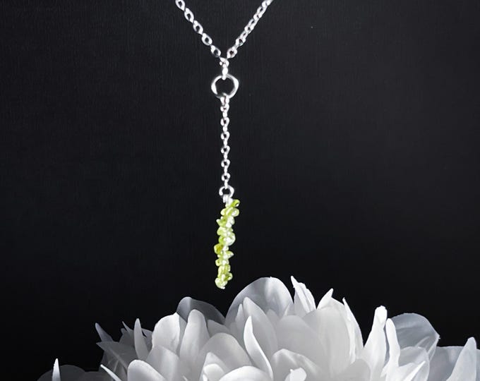 Elegant Raw Peridot Y Lariat Necklace, Green Peridot gemstone minimalist jewelry for her, Luck Prosperity & Success beaded crystal necklace