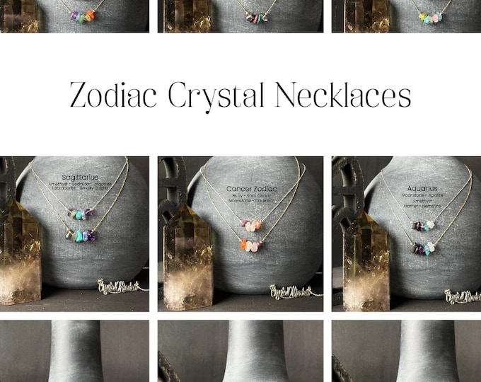 Zodiac Sign Crystal Necklace Raw Crystals Astrology Choker Crystal Jewelry