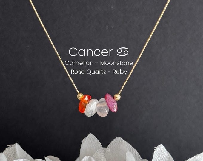Cancer Zodiac Sign Necklace Raw Crystals Zodiac Sign Astrology Choker Crystal Jewelry