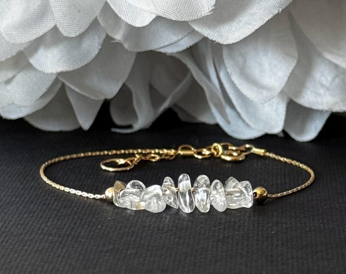 Clear Quartz Bracelet Raw Crystal Dainty Silver or Gold Filled Anklet