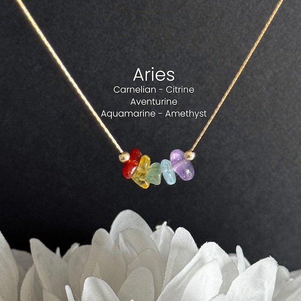 Vädurens kristallhalsband rå sten stjärntecken astrologi smycken gåva till Vädurens bästa vän sterlingsilver justerbar kedja guldfylld choker