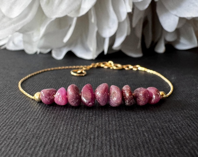 Rough Ruby Raw Crystal Bracelet or Anklet - Sterling Silver or Gold Filled Ankle Bracelet