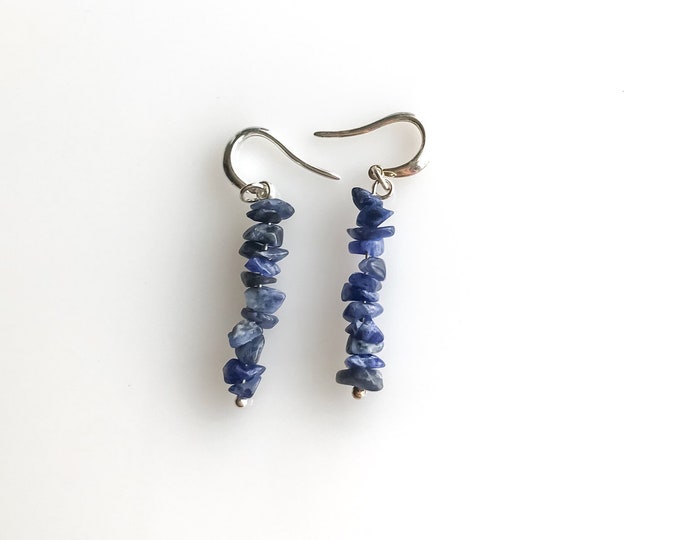 Sodalite earrings raw crystal earrings, sodalite jewelry calming stones
