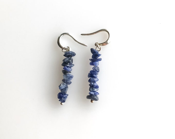 Sodalite earrings Anxiety Jewelry, raw crystal earrings, sodalite jewelry calming stones