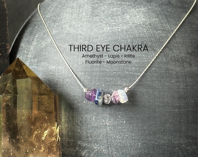 Third Eye Chakra Stones Necklace Raw Crystal Delicate Necklace Spiritual Gifts