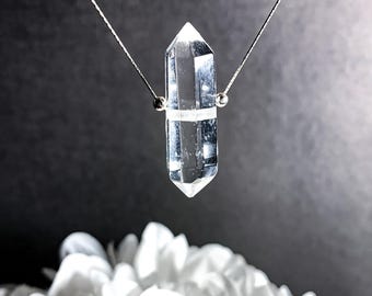 Quartz Crystal Point Pendant Necklace Double Terminated