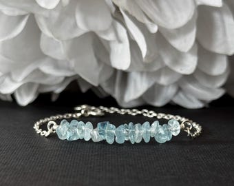 Raw Aquamarine Calming Anxiety Bracelet Pisces March Birthstone Courage Crystal