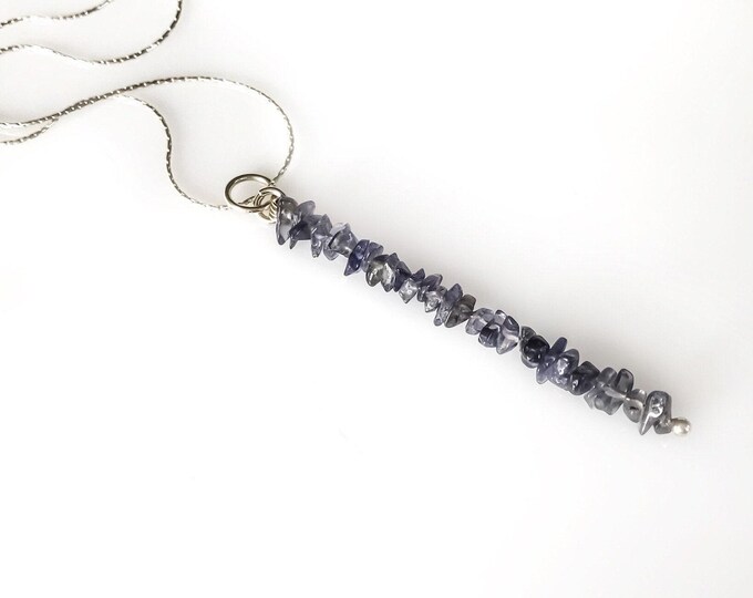 Raw Iolite Pendant Gem Bar Necklace Aura Cleansing, Anxiety Necklace