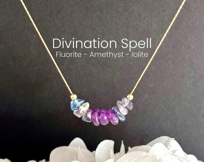 Divination Spell Raw Crystal Necklace, Third Eye Opener Psychic Jewelry