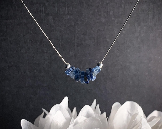 Raw Blue Kyanite Necklace Silver Choker Anxiety Crystal Jewelry Birthday Gift Beaded Jewelry Mother Gift