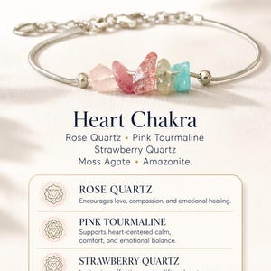 Heart Chakra Crystal Bracelet Gold Filled Anklet Silver Gemstone Meditation Gift Yoga Spiritual Wellness Accessory Rose Quartz Moss Agate image 14
