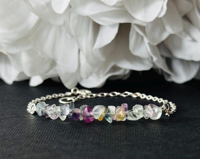 Fluorite Bracelet Anxiety Jewelry Stones for Anxiety Protection Bracelet Healing Crystals Pisces Birthstone Anxiety Rainbow Fluorite