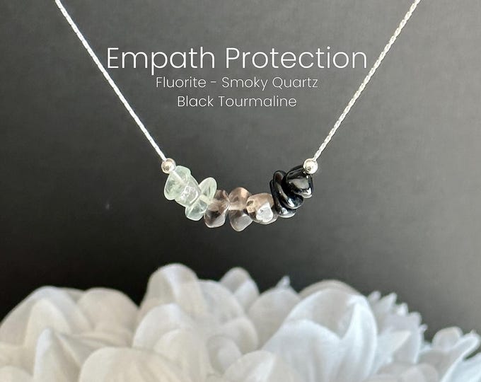 Empath Protection Necklace • Black Tourmaline, Smoky Quartz, Fluorite • Minimalist Crystal Jewelry • Gold Filled or Sterling Silver