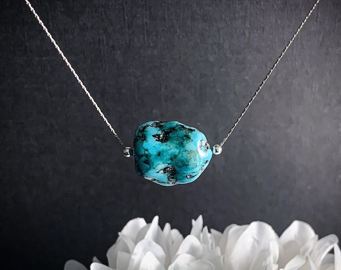 Turquoise Pendant Necklace Raw Stone Genuine Gemstone Jewelry December Birthstone