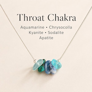 Throat Chakra Crystal Necklace in Sterling Silver or 14K Gold Filled. Adjustable Chain multiple sizes. Aquamarine, Kyanite, Apatite for a Blue Chakra Healing Necklace or Choker. Dainty Chain Necklace Spiritual Gift Idea for Yoga lover.