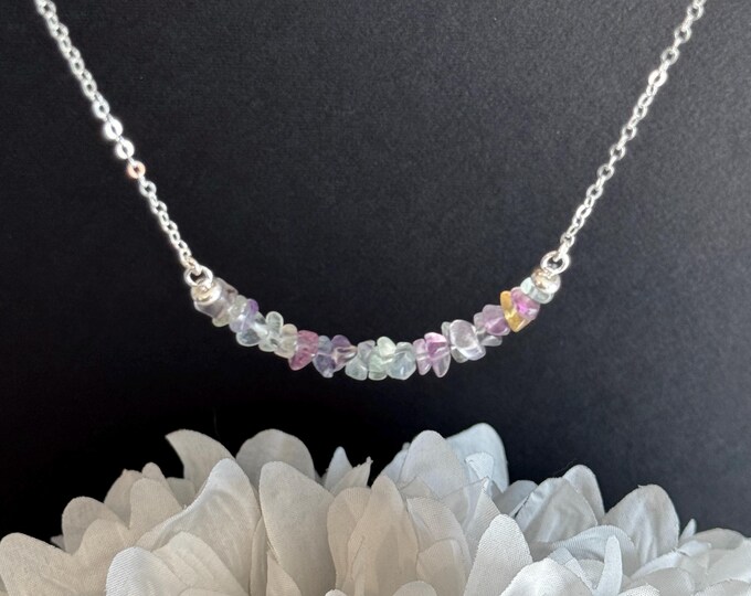 Rainbow Fluorite Crystal Necklace Raw Healing Crystals Empath Protection Choker