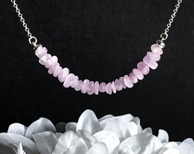 Kunzite Crystal Choker Necklace, Silver Handmade Jewelry, Heart Chakra Healing Crystals Mom Gift, Gift for Women