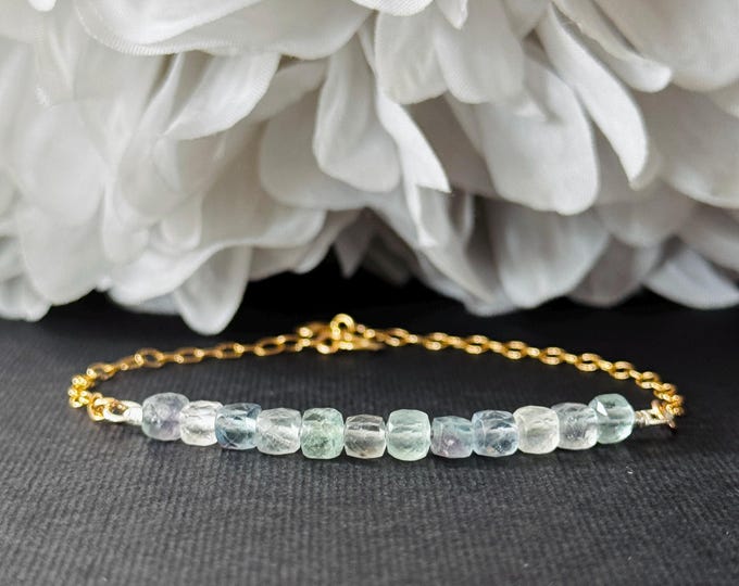 Rainbow Fluorite Decline Crystal Bracelet or Anklet Sterling Silver or Gold Filled