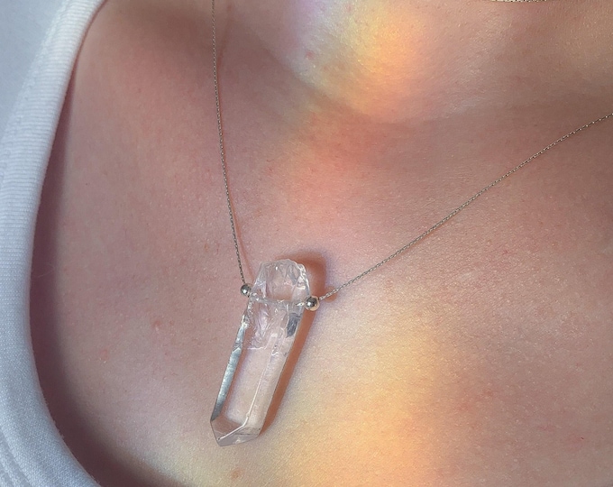 Quartz Crystal Points Pendant Powerful Crystal Boho Jewelry Gift, Raw Stone