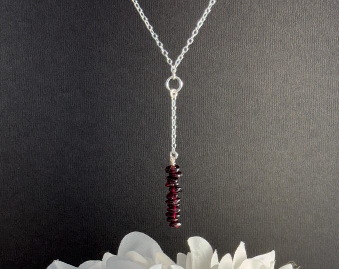 Garnet Lariat Necklace Raw Crystal Choker Birthstone Necklace for Women