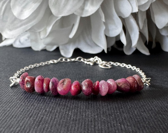 Rough Ruby Bracelet  - Raw Crystal Anklet - Sterling Silver or 14K Gold Filled