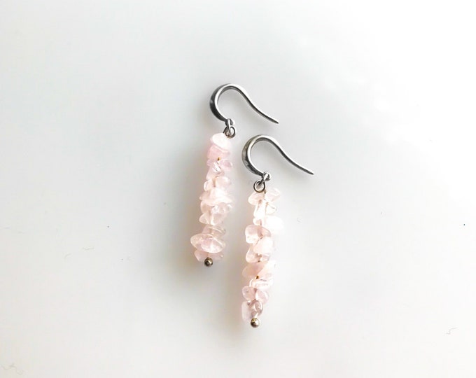 Raw Rose Quartz Earrings, Raw Crystal Earrings